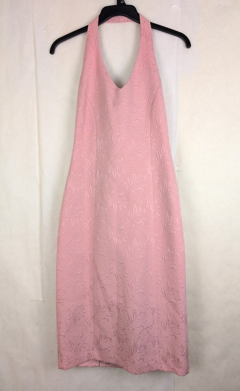 New Cami pink brocade halter dress Size 6 Feminine Romantic Regencycore Glam